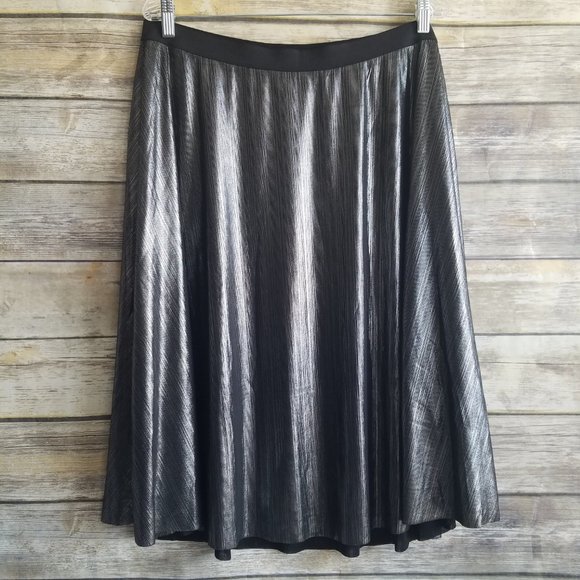 Metallic Silver & Black Pleated Midi Skirt Size 0X - Picture 11 of 14